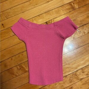 Women’s Full Tilt Pink Ribbed Off-The-Shoulder Sweater Top